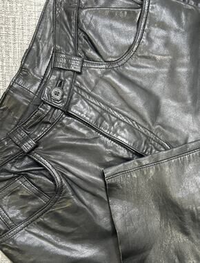 Vintage Wilson 5 Pocket Leather Pants Black Biker Moto Taper 27x28 Women 10 Y2K